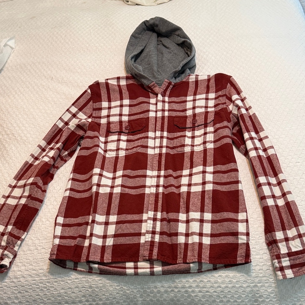 Aeropostale Red and White Plaid Hoodie Shirt
